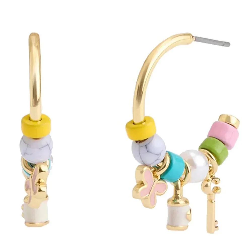Coach Padlock Multi Charm Huggie Earrings